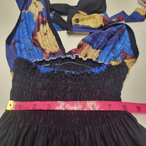 Halter Colorful Dress Summer Halter Dress in Blue and Beige Floral Print - Picture 7 of 16